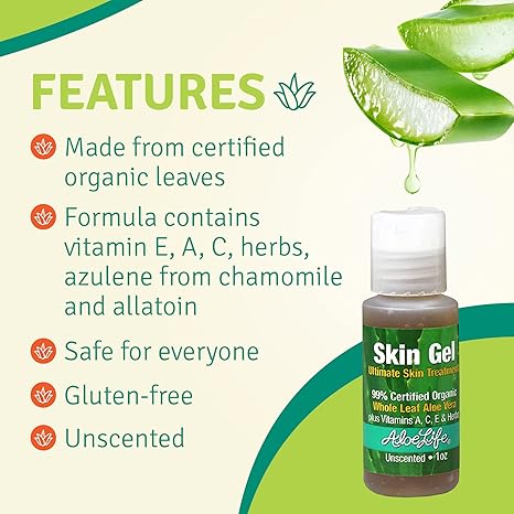 Aloe Life – Skin Gel & Herbs Ultimate Skin Treatment, 99% Certified Organic Whole Leaf Aloe Vera, Vitamins C, A, & E, Head-to-Toe Skin Care Support for the Whole Family, Fragrance-Free