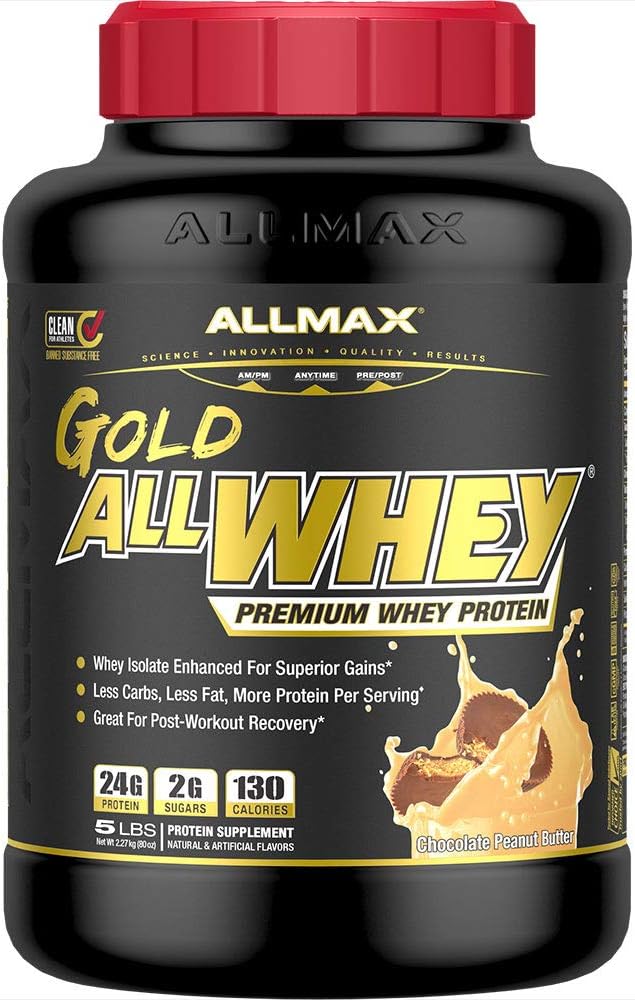 Allmax gold standard whey protein, best protein powder, chocolate peanut butter flavor, cheap protein powder for women or men, low calorie protein powder, clean protein powder, iso whey protein, whey protein concentrate, whey isolate protein powder, best protein powder for weight loss, best tasting protein powder, good for high protein breakfast, protein shakes, protein drinks