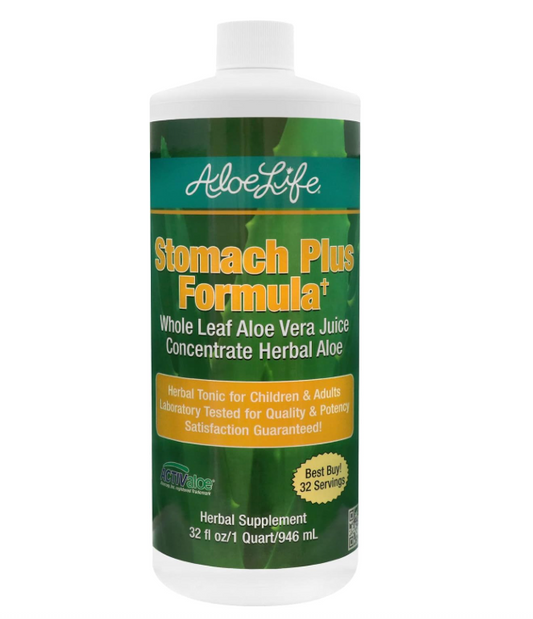 Aloe Life - Stomach Plus Formula, Fast-Acting Tonic for Children, Adults, & Seniors, Supports Healthy Digestion & Helps to Soothe Gas, Bloating, & Nausea, Aloe Vera Concentrate, Gluten-Free